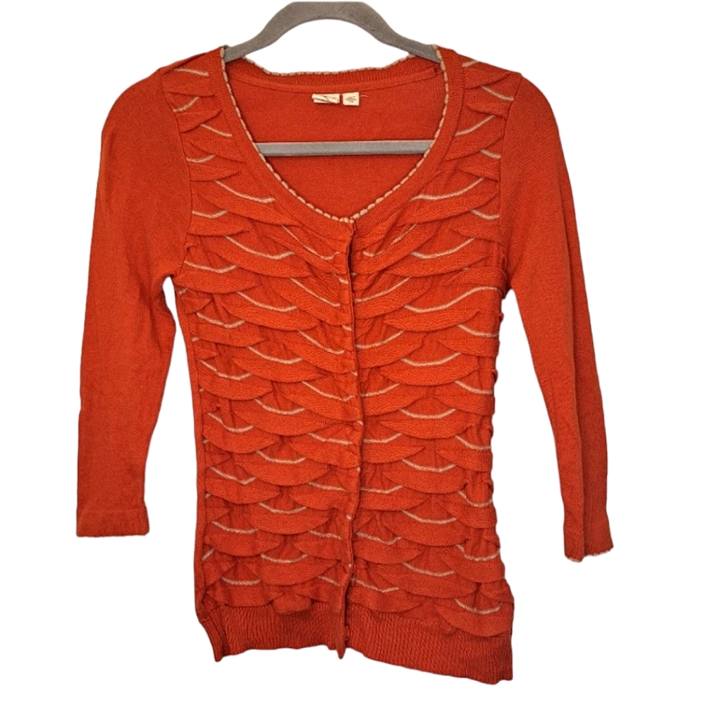 Anthropologie Yellow Bird Orange Button Down Cardigan Sweater Size Small